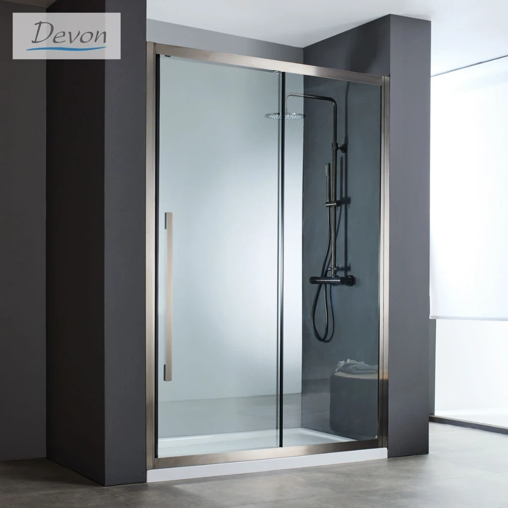 Sliding Shower Door Noxx 100, Height 200cm, Adjustable From 97 To 99cm, Devon Clean Glass AISI304 PVD Black Brushed