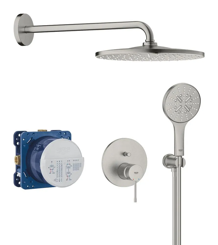 Essenze Εντοιχ. Σετ Ντους Πλήρες Supersteel με Ταψί Rainshower 310